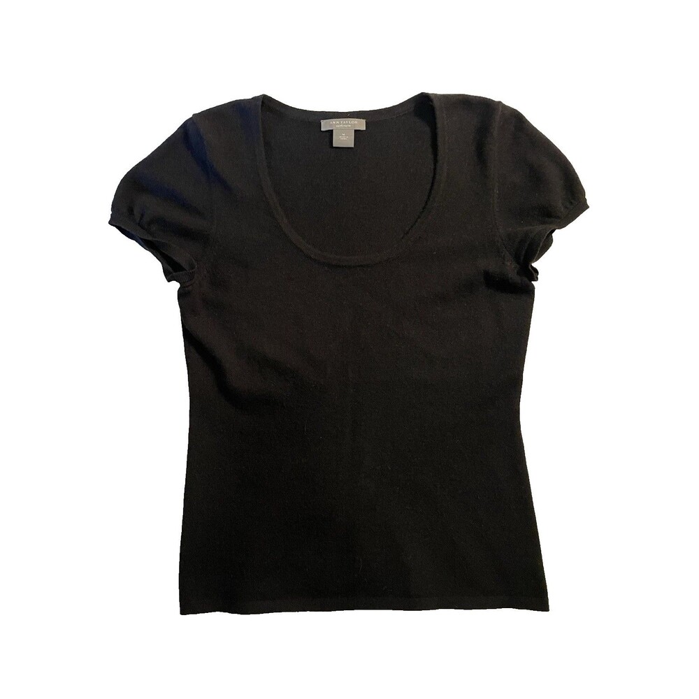 Ann Taylor Cashmere Sweater Women’s Size Medium Black 100% Cashmere Short Sleeve